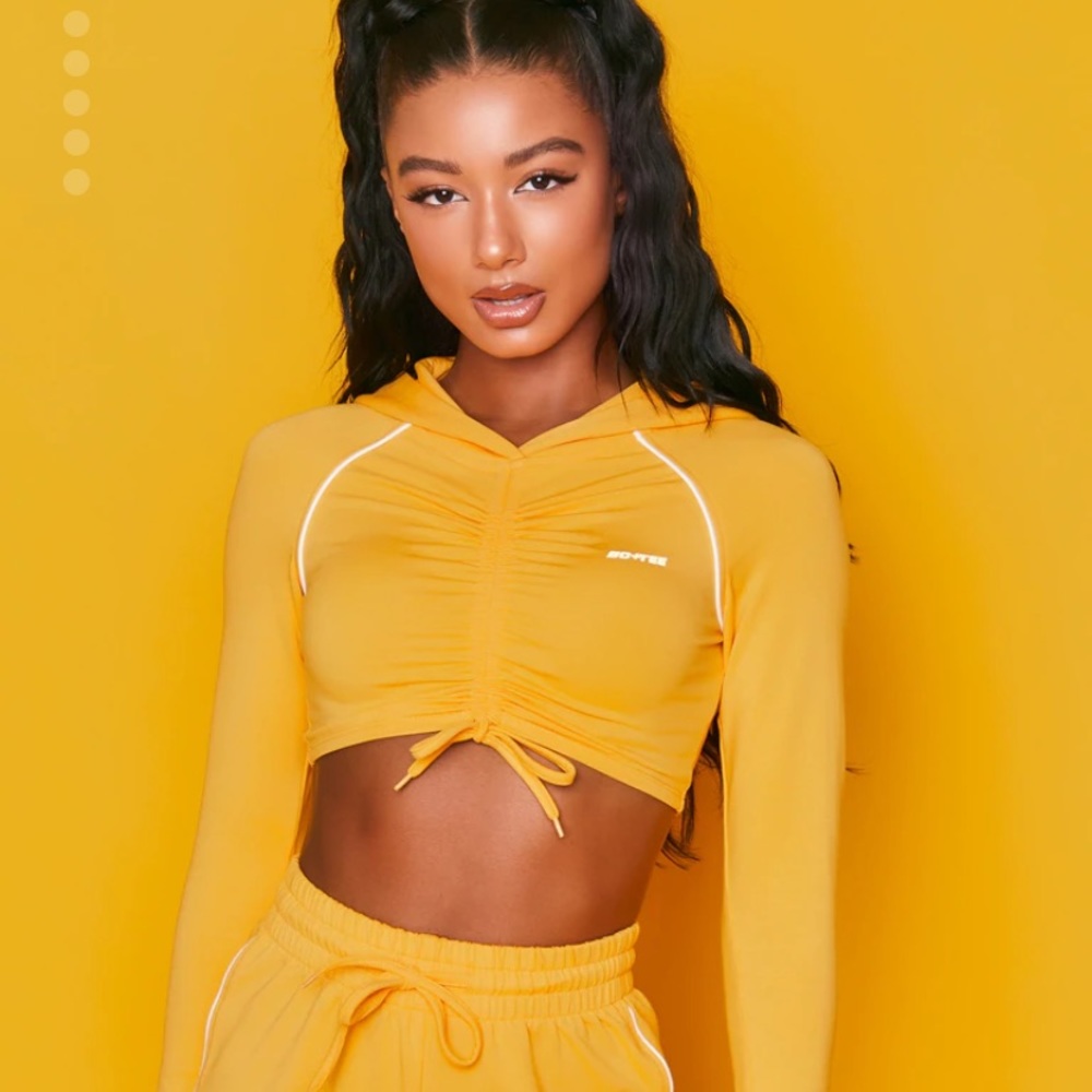 Bo + Tee New Goals Cropped Ruched Hoodie In Orange